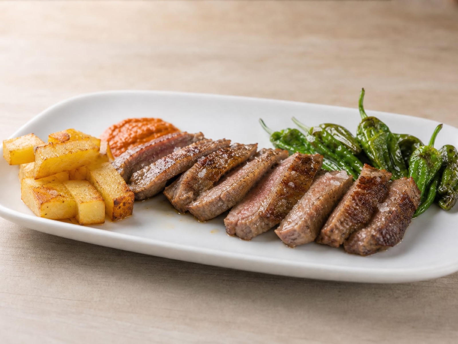 Pluma de cerdo con patatas y pimientos